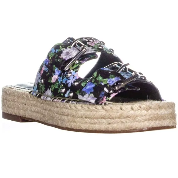 REBECCA MINKOFF JODI SANDAL BLACK FLOWER PRINT Slide Espadrilles Flat Mules sz 8