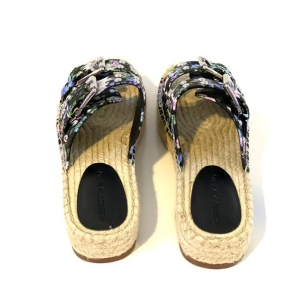 REBECCA MINKOFF JODI SANDAL BLACK FLOWER PRINT Slide Espadrilles Flat Mules sz 8