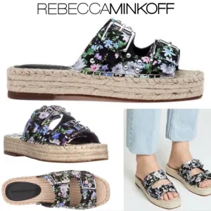REBECCA MINKOFF JODI SANDAL BLACK FLOWER PRINT Slide Espadrilles Flat Mules sz 8