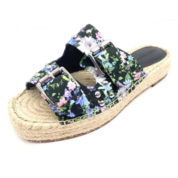 REBECCA MINKOFF JODI SANDAL BLACK FLOWER PRINT Slide Espadrilles Flat Mules sz 8