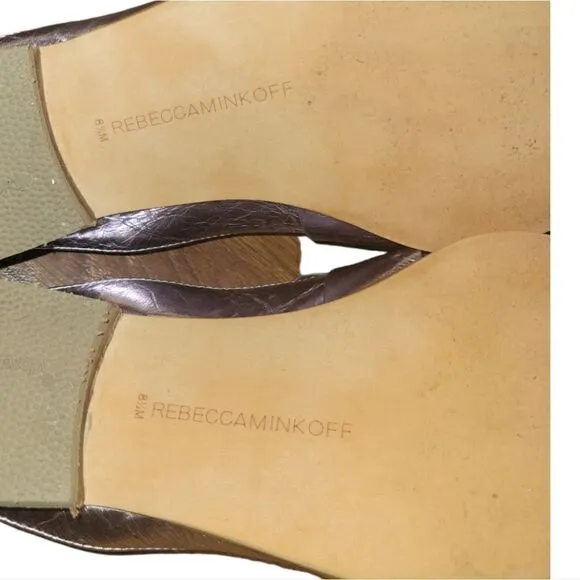 Rebecca Minkoff Mika Metallic Leather Mules Loafer Slides 8.5 w Dust Bag