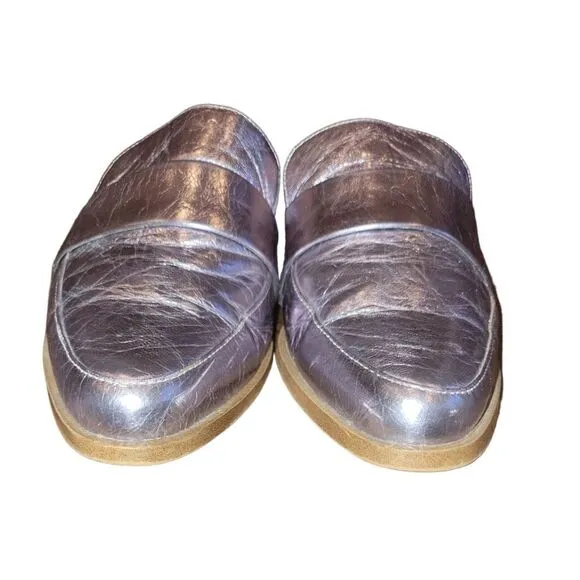 Rebecca Minkoff Mika Metallic Leather Mules Loafer Slides 8.5 w Dust Bag