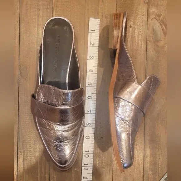 Rebecca Minkoff Mika Metallic Leather Mules Loafer Slides 8.5 w Dust Bag
