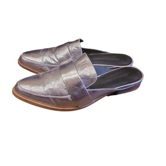Rebecca Minkoff Mika Metallic Leather Mules Loafer Slides 8.5 w Dust Bag