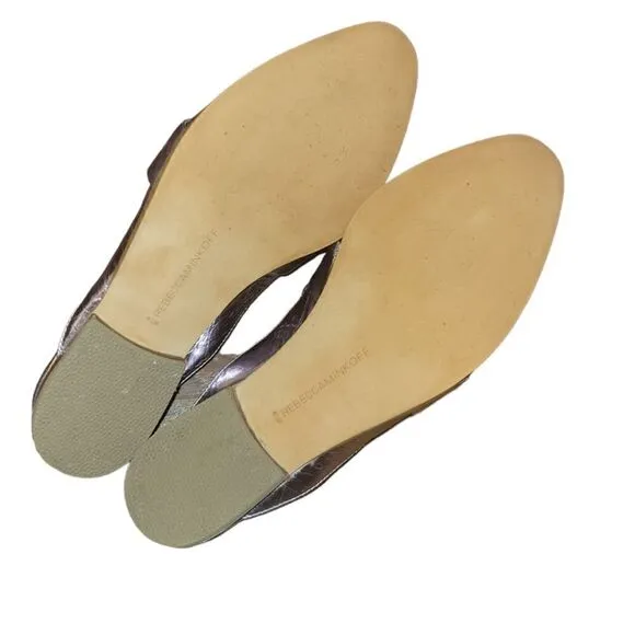 Rebecca Minkoff Mika Metallic Leather Mules Loafer Slides 8.5 w Dust Bag