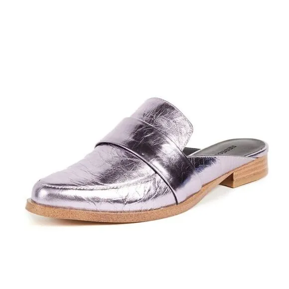 Rebecca Minkoff Mika Metallic Leather Mules Loafer Slides 8.5 w Dust Bag
