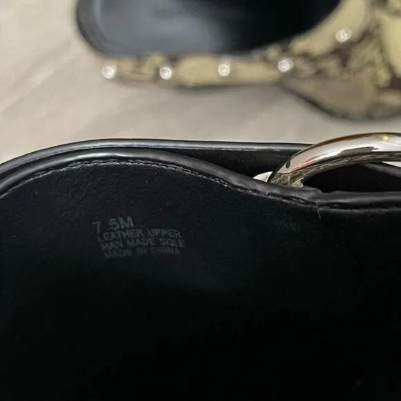 Rebecca Minkoff Sallest Too Block Heel Mules in Snakeskin, Size 7.5