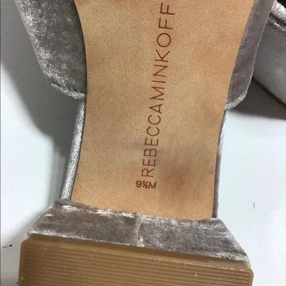 Rebecca Minkoff Ivonne Mule Heel Gray Velvet City Block Slip On Size 9 1/2