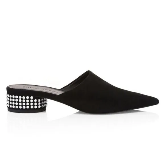 Rebecca Minkoff NWOT Fermina Crystal Suede Mules Heels in Black Size 7.5