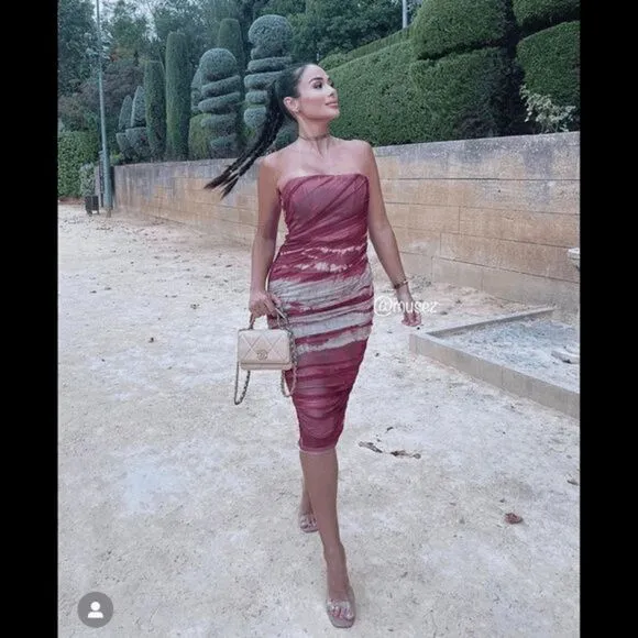 RED MARBLE TULLE CORSET MIDI DRESS ZARA MARBLE