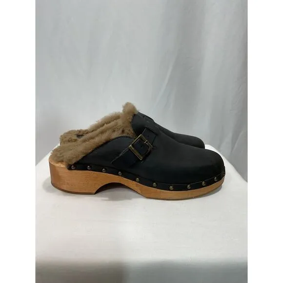 Re/Done '70s' Black Shearling Clogs Size 10