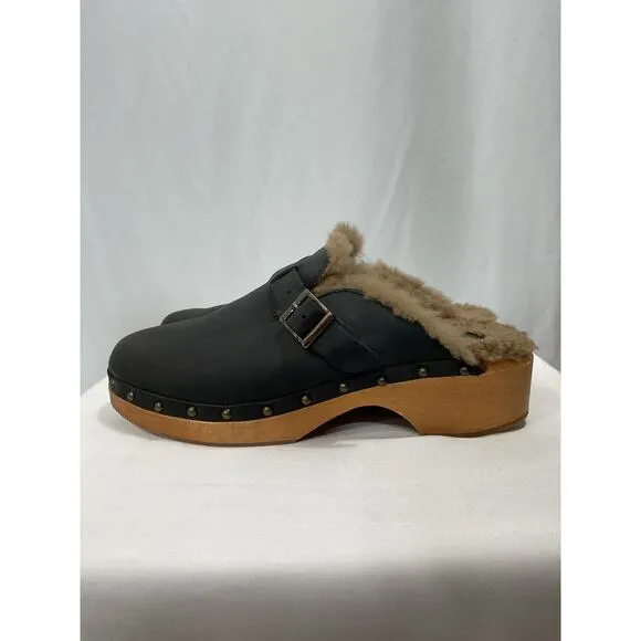 Re/Done '70s' Black Shearling Clogs Size 10