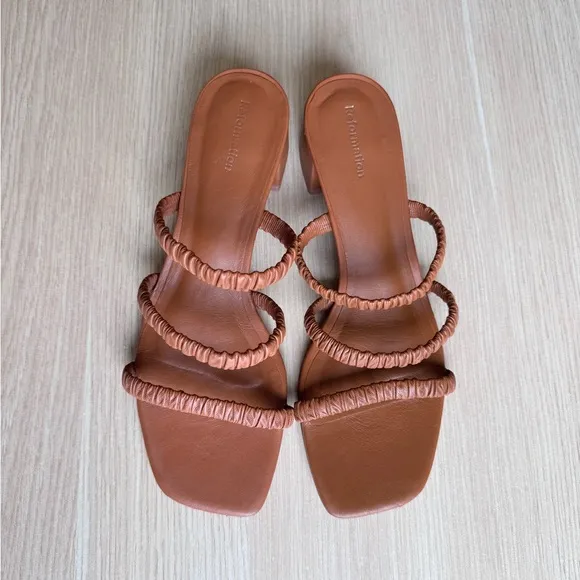 Reformation Assunta Strapped Block Heels in Tan/Pecan