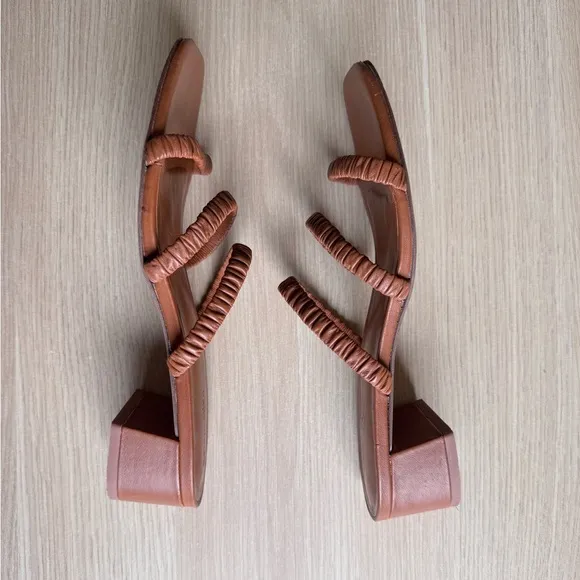 Reformation Assunta Strapped Block Heels in Tan/Pecan