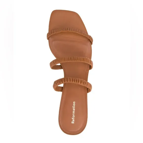 Reformation Assunta Strapped Block Heels in Tan/Pecan