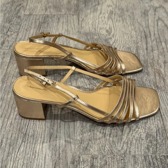 Reformation gold Eleanora slingback sandal heels