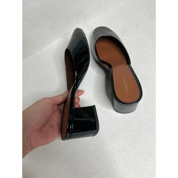 Reformation Patent Leather Marina Block Heel Mules In Color Black Size 7