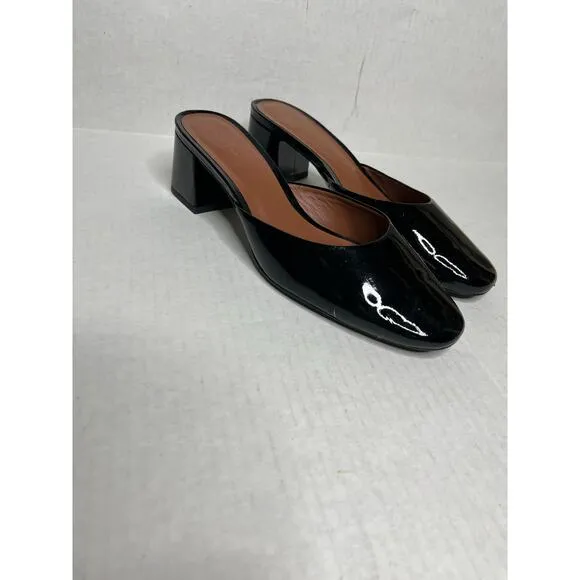 Reformation Patent Leather Marina Block Heel Mules In Color Black Size 7