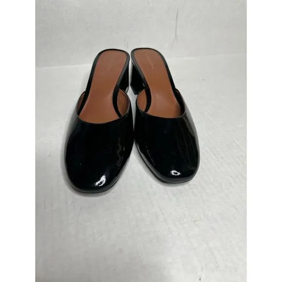 Reformation Patent Leather Marina Block Heel Mules In Color Black Size 7