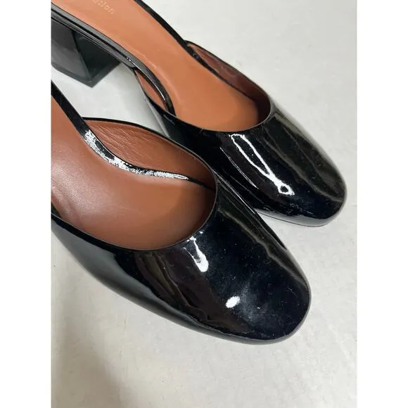 Reformation Patent Leather Marina Block Heel Mules In Color Black Size 7