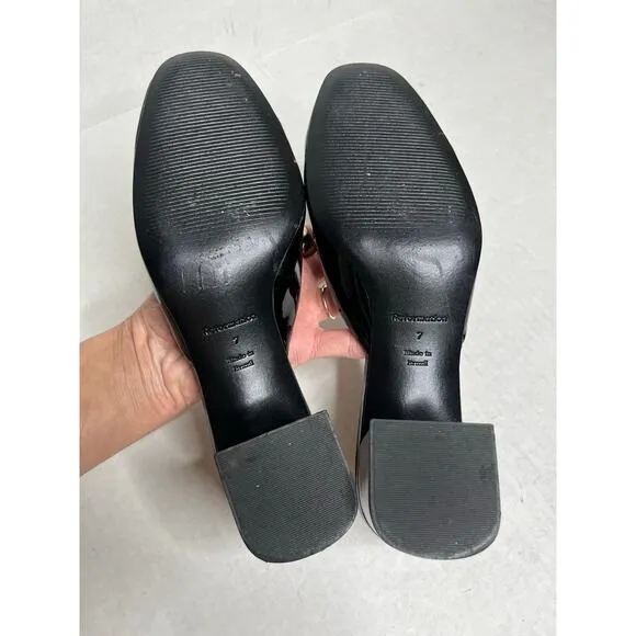 Reformation Patent Leather Marina Block Heel Mules In Color Black Size 7