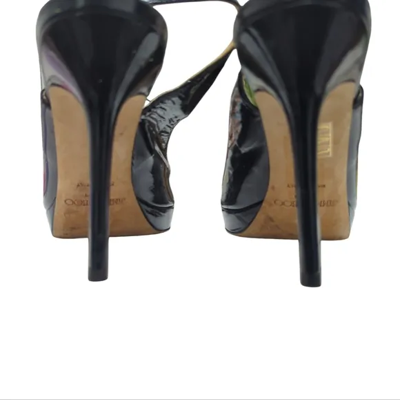 Reg $800 JIMMY CHOO Black Patent peep toeheels size 39 (size 9)