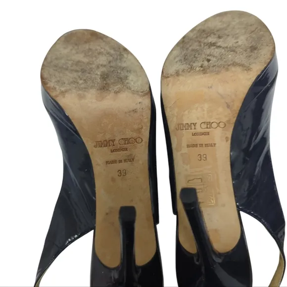 Reg $800 JIMMY CHOO Black Patent peep toeheels size 39 (size 9)