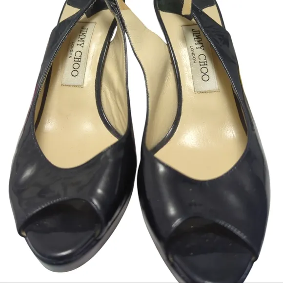 Reg $800 JIMMY CHOO Black Patent peep toeheels size 39 (size 9)