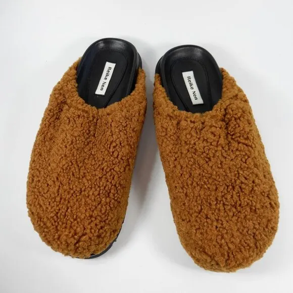 Reike Nen Faux Fur Slip On Slide Flat Loafers CLOGS Size 7 Cognac Brown NEW $440