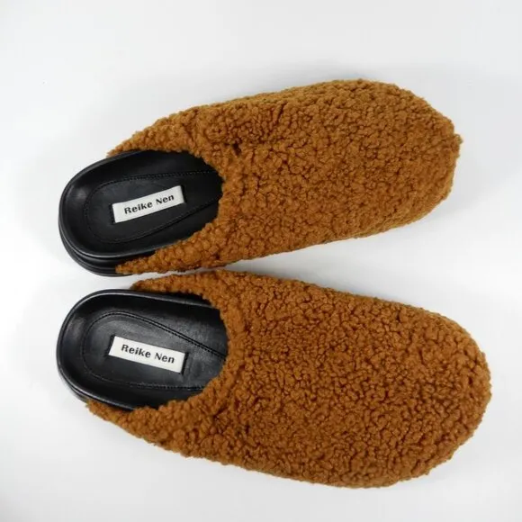 Reike Nen Faux Fur Slip On Slide Loafers CLOGS Size 7.5 Cognac Brown NEW $440