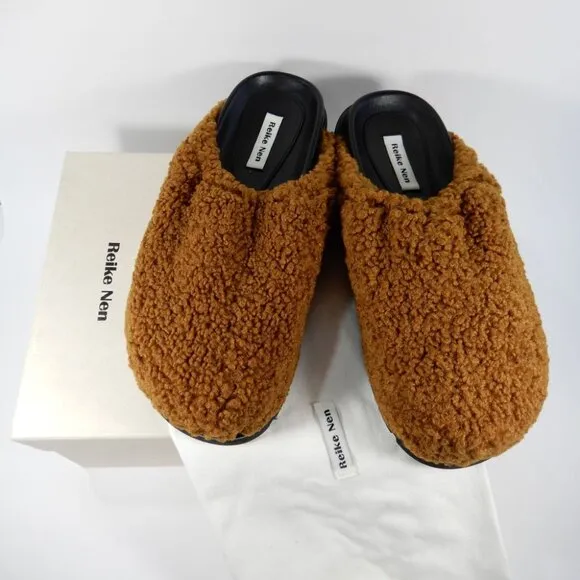 Reike Nen Faux Fur Slip On Slide Loafers CLOGS Size 7.5 Cognac Brown NEW $440