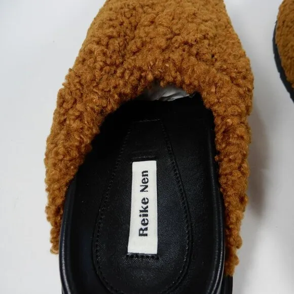 Reike Nen Faux Fur Slip On Slide Loafers CLOGS Size 7.5 Cognac Brown NEW $440