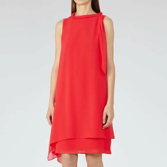 Reiss Aries Tie-Neck Midi Dress Cherry Red