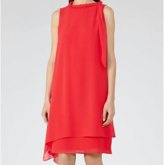 Reiss Aries Tie-Neck Midi Dress Cherry Red