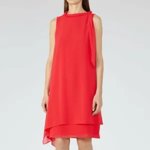 Reiss Aries Tie-Neck Midi Dress Cherry Red