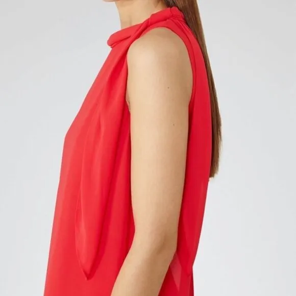 Reiss Aries Tie-Neck Midi Dress Cherry Red
