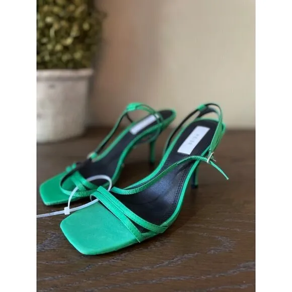 Reiss Bali Mid Heel Strappy Sandals Green Womens Size US 5