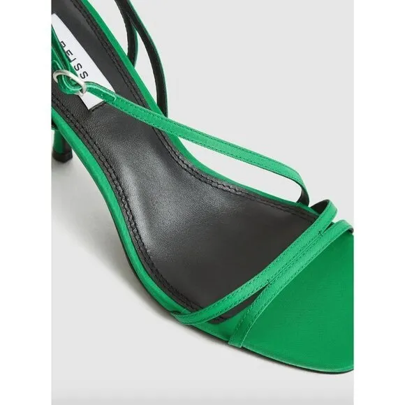 Reiss Bali Mid Heel Strappy Sandals Green Womens Size US 5