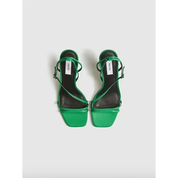 Reiss Bali Mid Heel Strappy Sandals Green Womens Size US 5