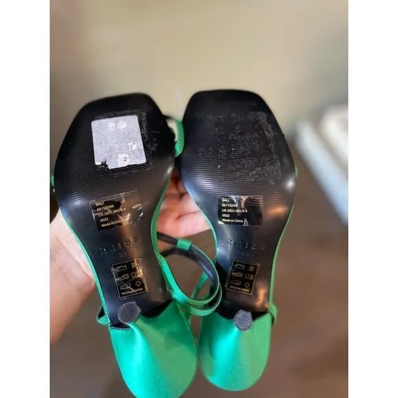Reiss Bali Mid Heel Strappy Sandals Green Womens Size US 5