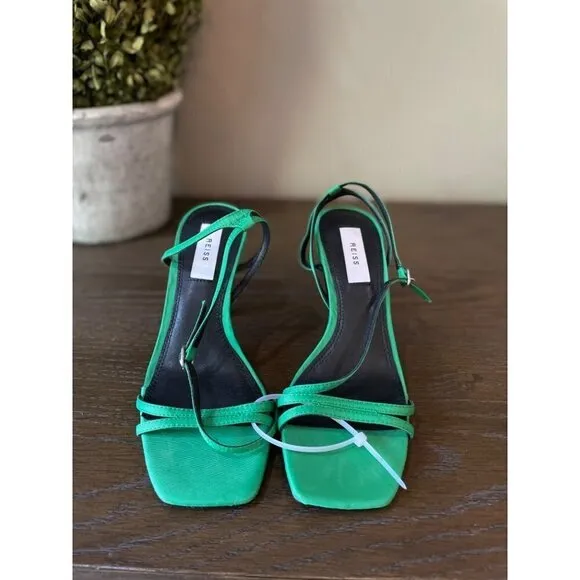 Reiss Bali Mid Heel Strappy Sandals Green Womens Size US 5