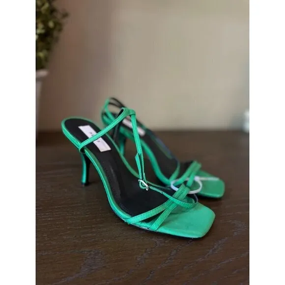 Reiss Bali Mid Heel Strappy Sandals Green Womens Size US 5