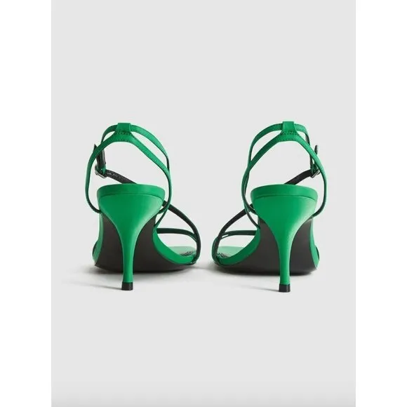 Reiss Bali Mid Heel Strappy Sandals Green Womens Size US 5