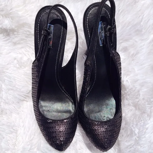 Report Signature | Black Sequin Platform 5.5&quot; Stiletto Heels with Box, Size 9.5