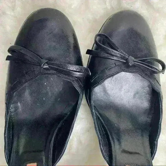 REPORTAGE Black BOW Leather Slides Mules