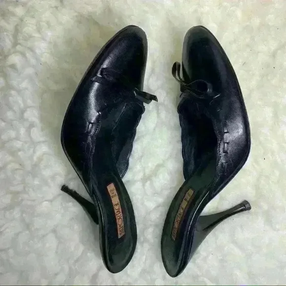 REPORTAGE Black BOW Leather Slides Mules