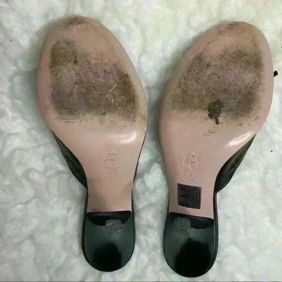 REPORTAGE Black BOW Leather Slides Mules