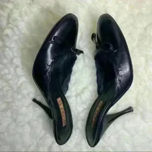 REPORTAGE Black BOW Leather Slides Mules