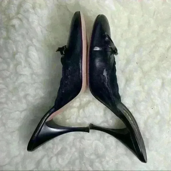 REPORTAGE Black BOW Leather Slides Mules