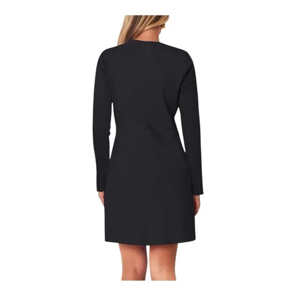 Retro Jackie O Style Black Sweater Dress with Gold Button Detail – Size Small